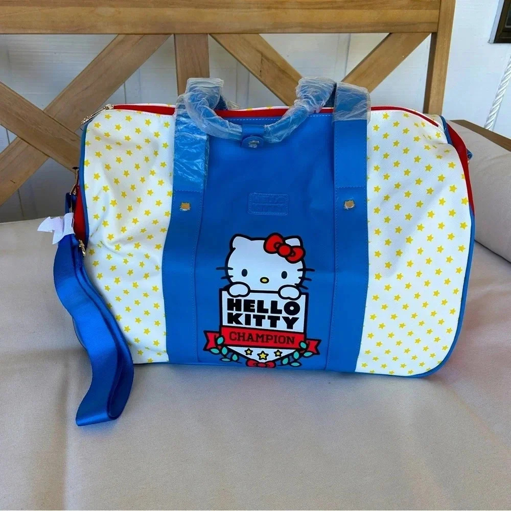 Sanrio Hello Kitty Bioworld Faux Leather Rolling‎ Duffle Bag Luggage Travel Bag